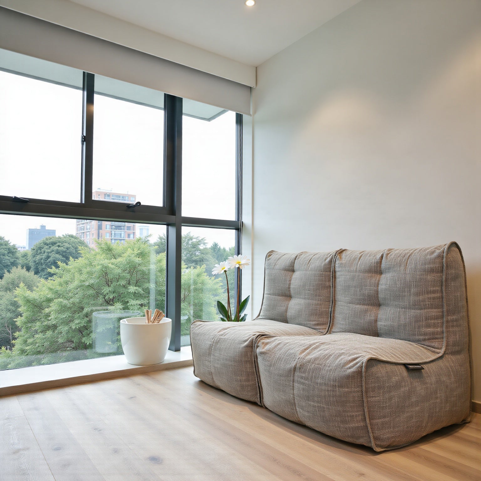 Twin Couch in Eco Weave in small living room