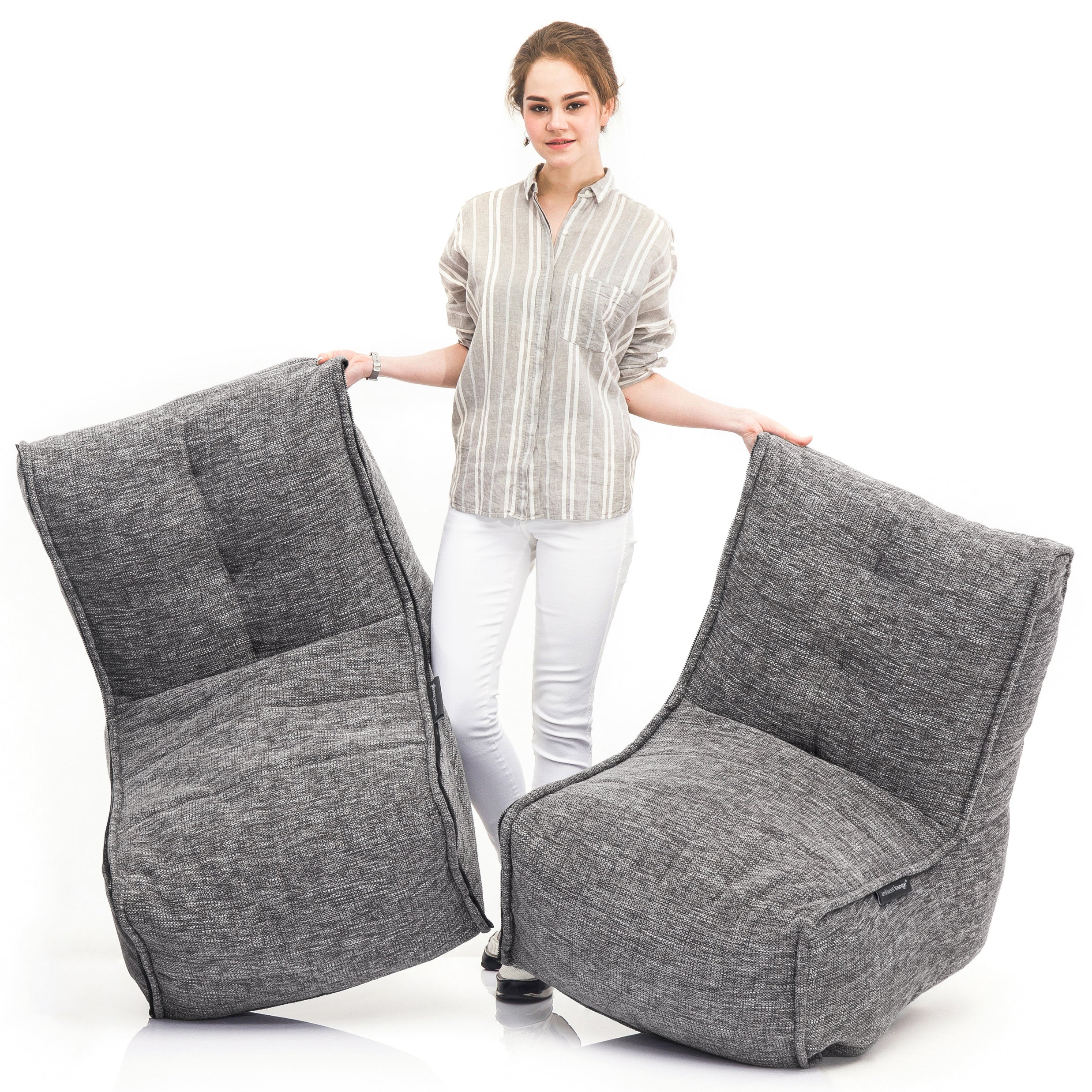 Twin Couch 2-seater bean bag sofa unzipped into 2 chairs