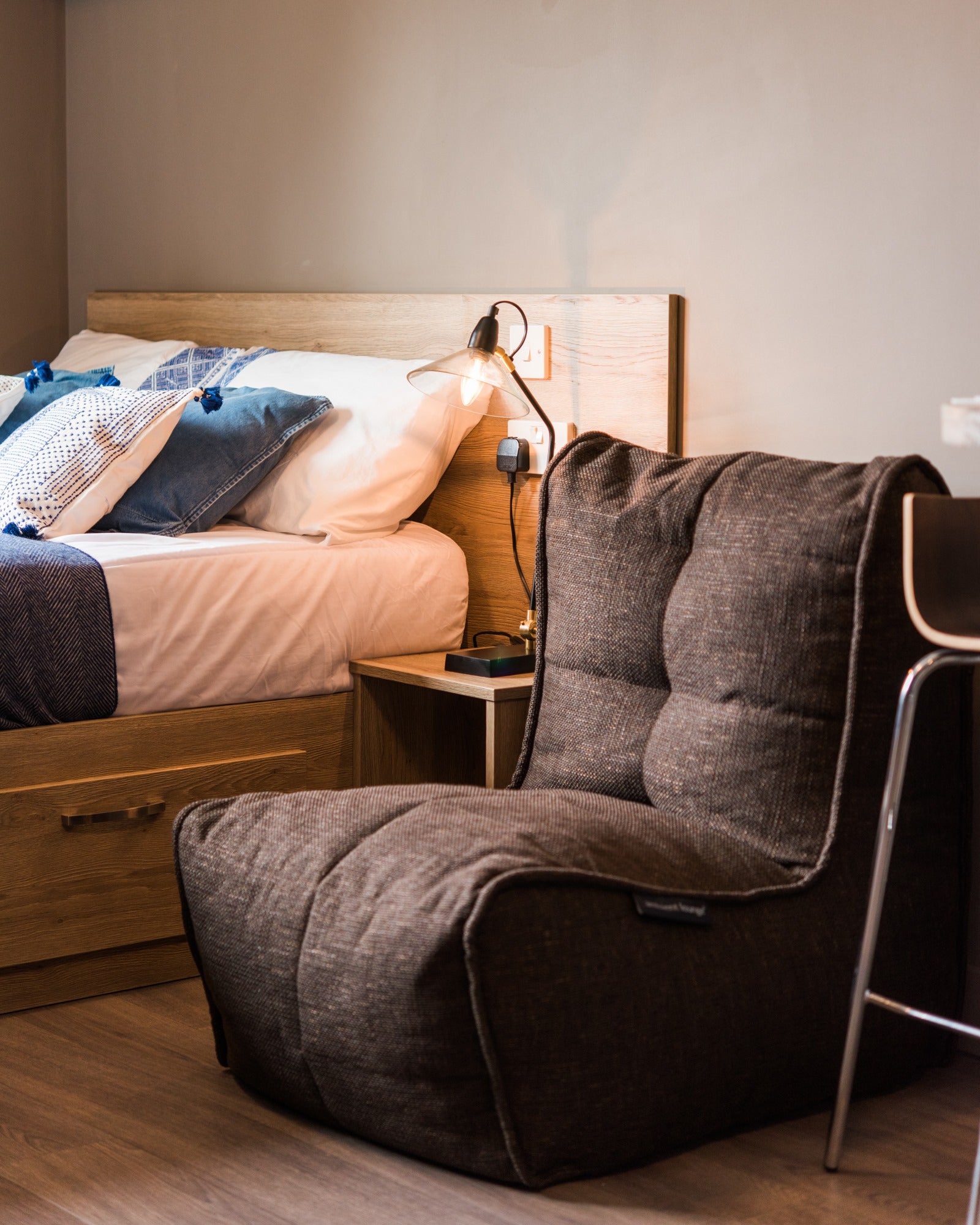 Twin Couch in Hot Chocolate unzipped as single chair in bedroom