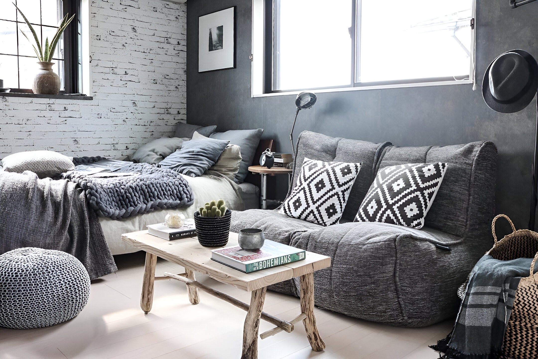 Twin Couch in Luscious Grey in bedroom