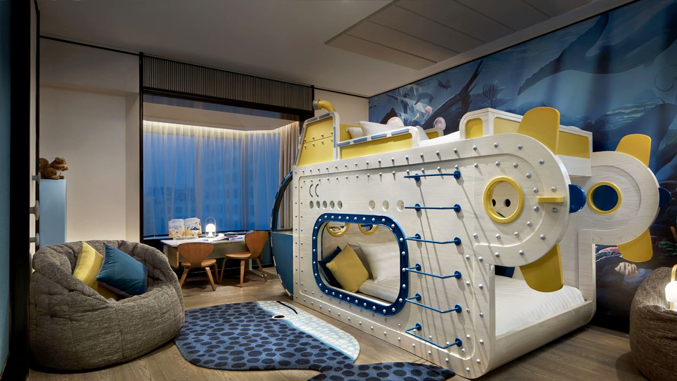 Butterfly bean bag sofa in Shangri-La Hotel Singapore's Underwater themed suite.