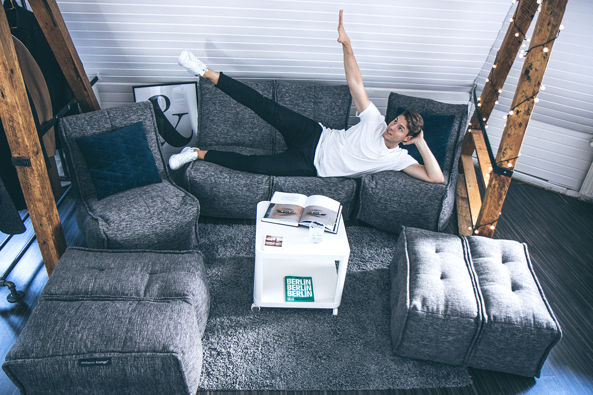 David relaxing with MOD 4 Quad Couch and Twin Ottoman bean bags